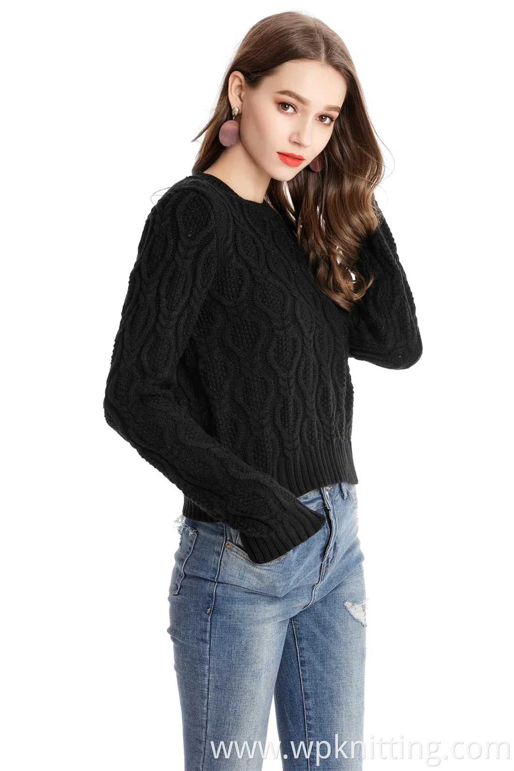 Women Pullover Ladies Knitwear Solid Color Apparel Round Neck Sweater